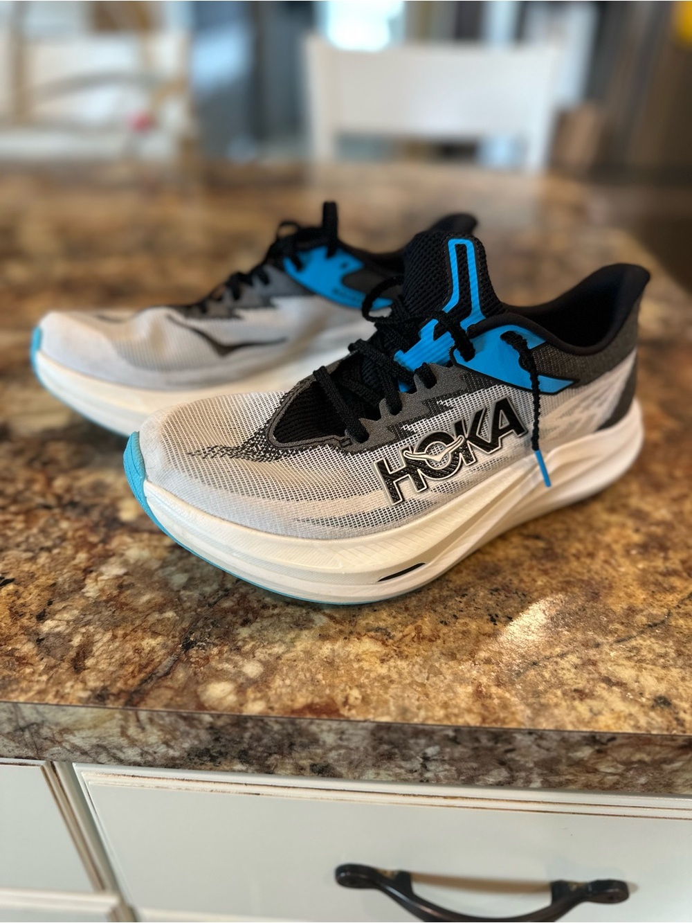 Hoka Men's Rocket x 3 White, Black & Blue Performance Running Shoes
